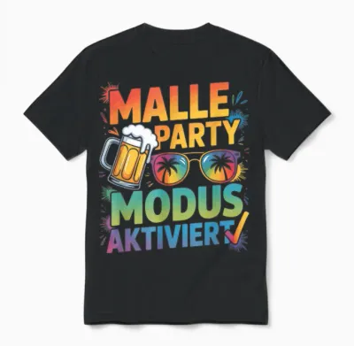 Malle Party Modus Aktiviert Brille Urlaub Gruppen Unisex T-Shirt - Black
