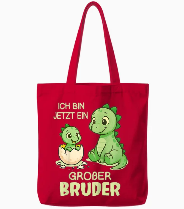 Children's Dino Siblings Baby T-Shirt with German Text "ich Bin Jetzt Ein Großer Bruder" [, Black, S Tote Bags in Red