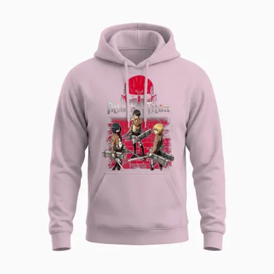 Attack on Titan 3 Main Characters Red Background Anime Unisex Hoodie - Light Pink
