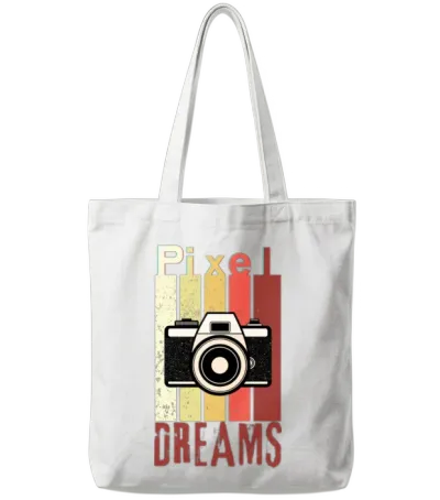 Pixel Dreams Retro Camera Design Tote Bags - White