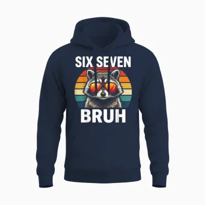 Cool Retro Six Seven Bruh Raccoon Sunglasses Meme 67 Unisex Hoodie - Navy