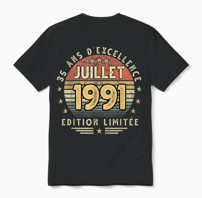 Juillet 1991 Cadeau Anniversaire Juillet 1991 35 Ans Homme Unisex T-Shirt in Black