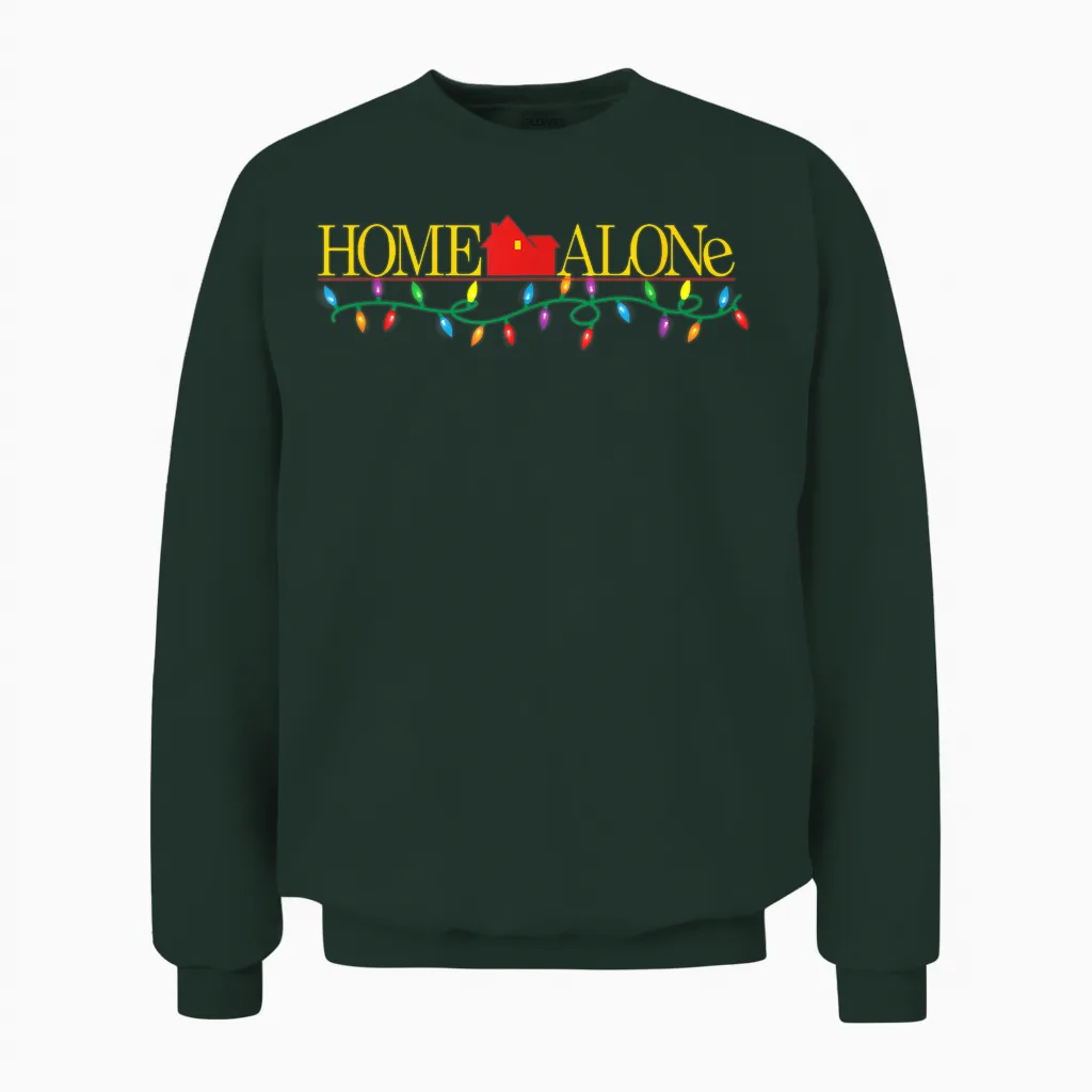 Home Alone Christmas Logo with String of Colorful Lights Unisex Sweatshirt in Forest