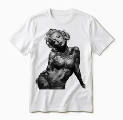 Retro Pinup Sexy Tattoo Girl T-Shirt, Black Unisex T-Shirt - White