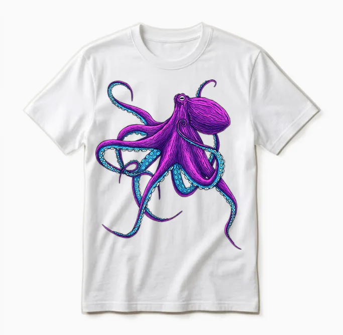 Octopus Juicy Purple Funny Deep Sea Octopus T-Shirt, Black Unisex T-Shirt in White