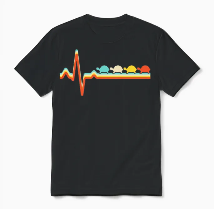 Turtle Retro Heartbeat Reptiles & Exotics Unisex T-Shirt in Black