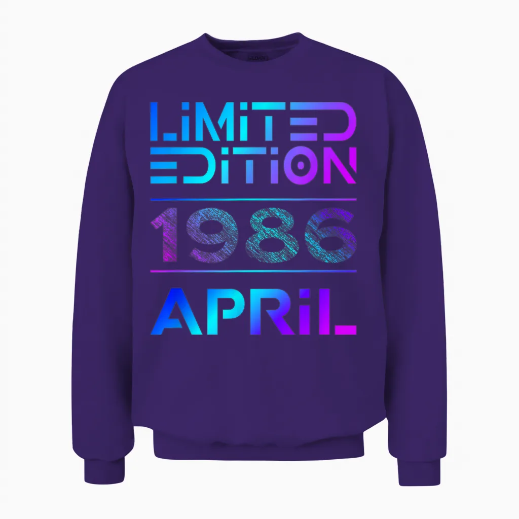 Limited Edition April 1986 Mann Frau 40. Geburtstag Unisex Sweatshirt in Purple
