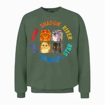 Wind Shadow River Star Thunder Sky Cat Feline,fire Star Cat Unisex Sweatshirt - Military Green