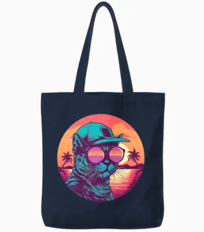 Retro Cat Lovers Vintage Tote Bags - Navy