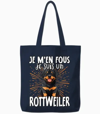 Je M'en Fous Je Suis Un Rottweiler - Cute Rottweiler T-Shirt, Black, S Tote Bags - Navy