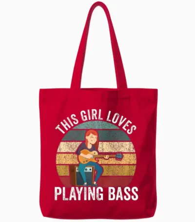 This Girl Loves Playing Bass Guitar Musician Band Tote Bags - Red