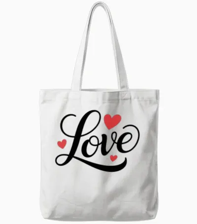 Love Script with Red Hearts Tote Bags - White