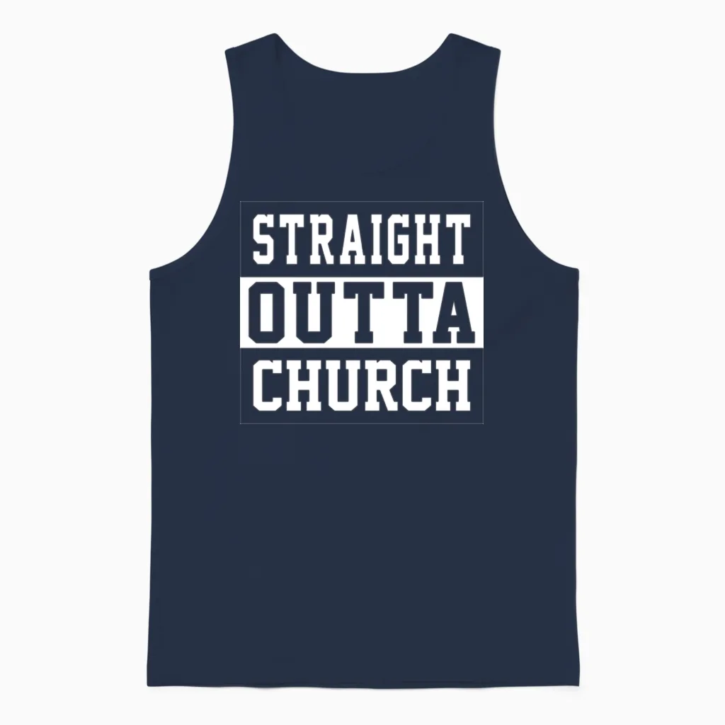 Straight Outta Church Christian & Faith Gift Unisex Tank Top in Navy
