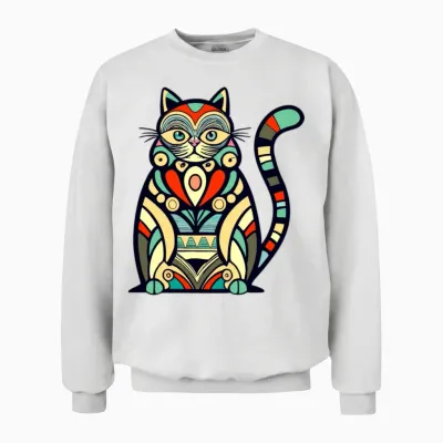 Cat Doodle Retro Colors Unisex Sweatshirt - White