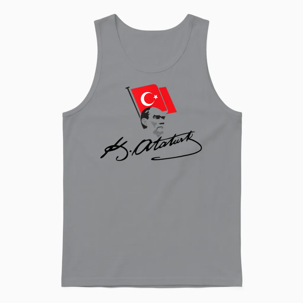 Atatürk Logo, Mustafa Kemal Atatürk Signature Imza, Türkiye Unisex Tank Top in Sport Grey