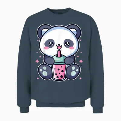 Panda Drinks Bubble Boba Tea Anime Manga Kawaii Outfit for Girls T-Shirt, White, S Unisex Sweatshirt - Dark Heather