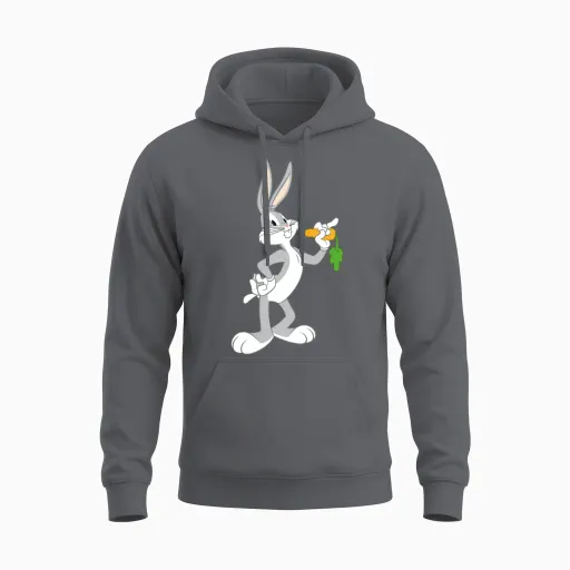 Looney Tunes Bugs Bunny Pose Carrot Unisex Hoodie in Charcoal