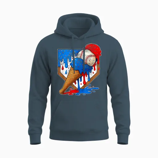 Distressed Baseball Boys Ice Cream Drip Baseball Boys Unisex Hoodie - Dark Heather