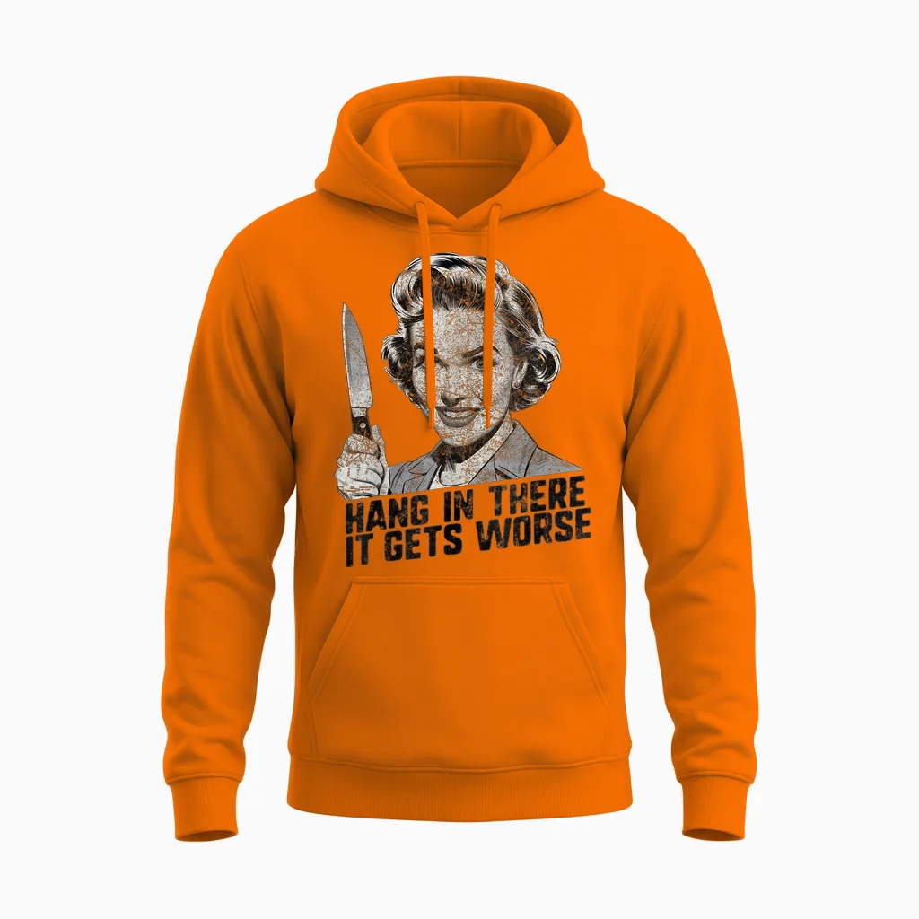 Humour Noir Drôle Rétro Horreur Graphique Alternative Gothique Humour Unisex Hoodie in Safety Orange