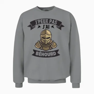 J'peux Pas J'ai Béhourd Funny Sport Combat Knight Humour T-Shirt, White, S Unisex Sweatshirt - Sport Grey