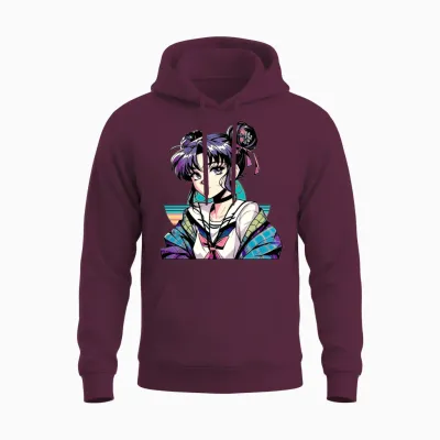 Anime Retro Girl Unisex Hoodie - Maroon
