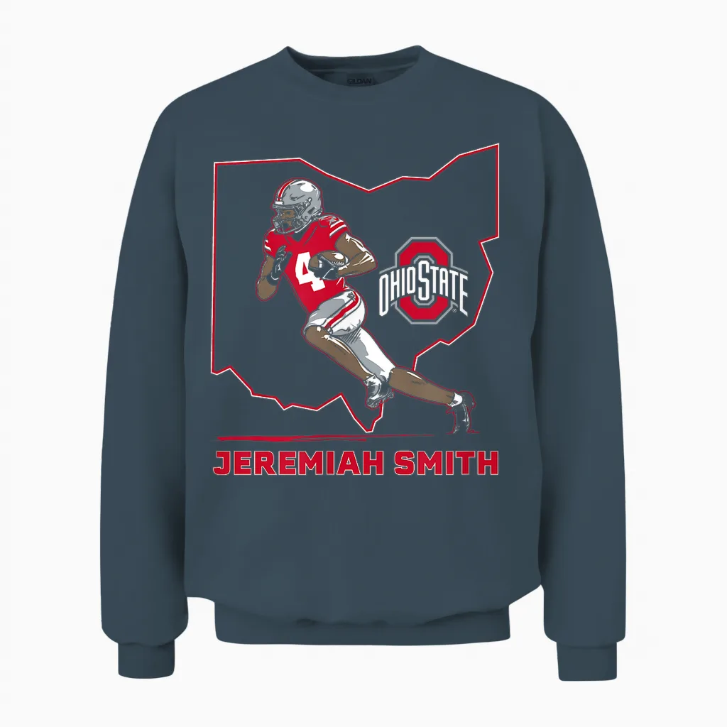 Ohio State Football: Jeremiah Smith State Star Unisex Sweatshirt in Dark Heather