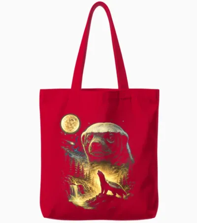 Honey Badger Howling to the Moon Meme Funny 90's Honey Badger Tote Bags - Red