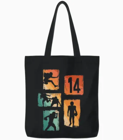 Ballon De Football Américain Rétro 14 Ans Pour Garçon Et Fille Manche Longue Tote Bags - Black