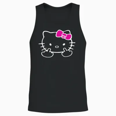 Cat Middle Finger Kitty Mean Naughty Bow Nasty Funny T-Shirt, Black Unisex Tank Top - Black