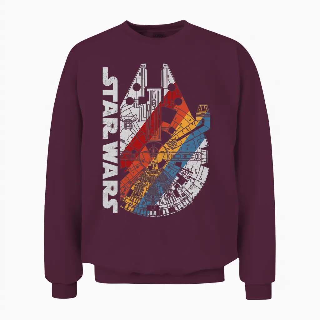 Star Wars Millennium Falcon Top View Striped Unisex Sweatshirt in Maroon