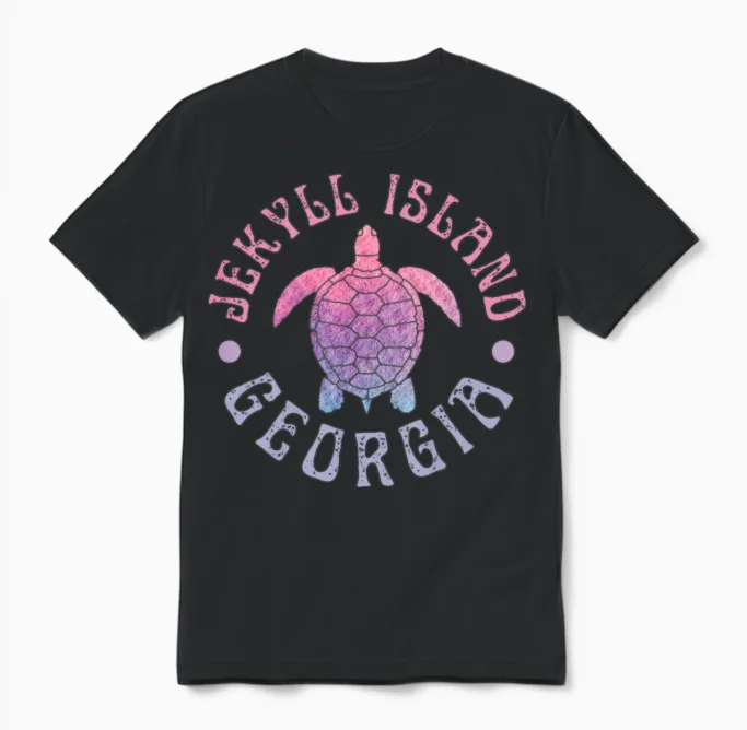 Jekyll Island Georgia Sea Turtle Beach Ocean Cute Unisex T-Shirt in Black