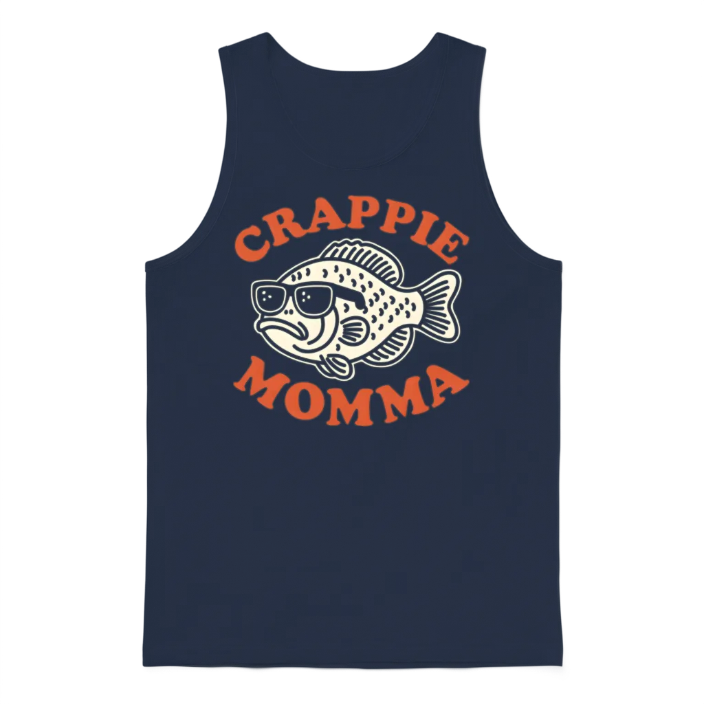 Crappie Momma Retro Fishing Unisex Tank Top - Navy