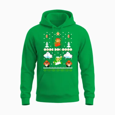 Super Mario Mario Goomba Ugly Christmas Unisex Hoodie - Irish Green