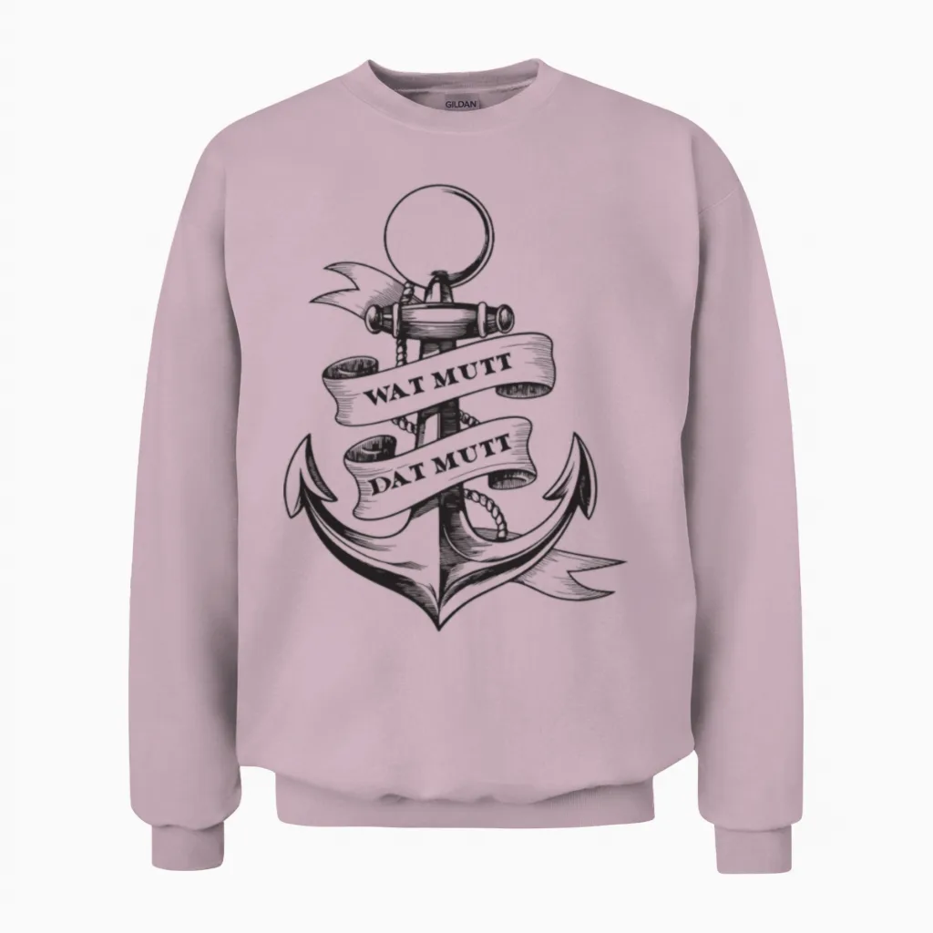 East Frisian Anchor Wat Mutt Dat Mutt Unisex Sweatshirt in Light Pink