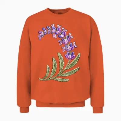 Stitches Embroidery Art Lavender Flowers Unisex Sweatshirt - Orange