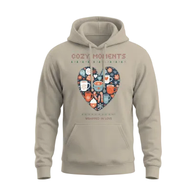 Cozy Moments Wrapped in Love - Winter Heart Design Unisex Hoodie - Sand
