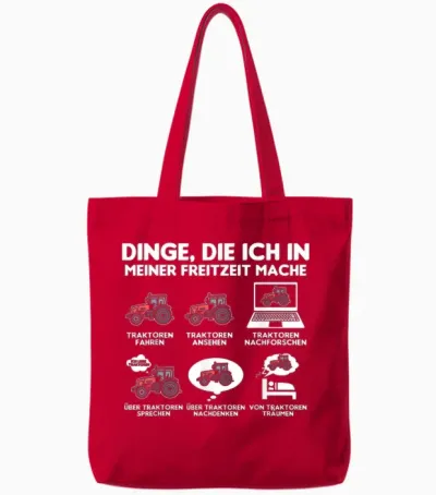 Tractor Tractor Bauer Dinge Die Ich Meiner Freizeit Mache T-Shirt, Black Tote Bags - Red