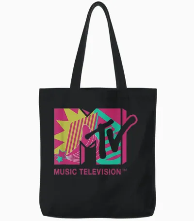 Klassisches Mtv-Logo, Rosa Und Blaugrünes Design T-Shirts Tote Bags - Black