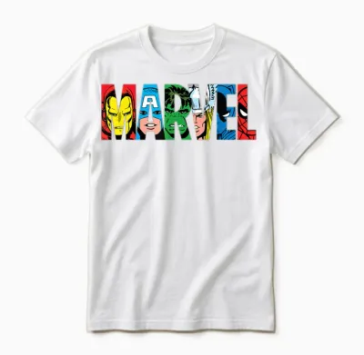 Marvel Logo Classic Avengers & Spider-Man Retro Comic Art Unisex T-Shirt - White