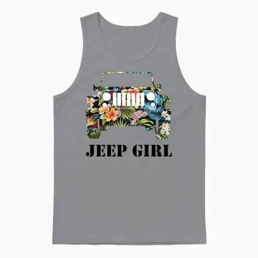 Jeep Girl Tropical Summer & Beach Unisex Tank Top in Sport Grey