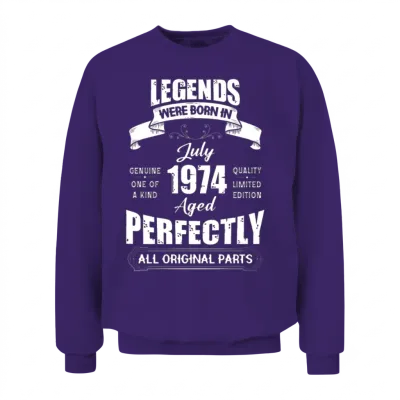 Legends Were Born in July 1974 Birthday Unisex Sweatshirt - Purple