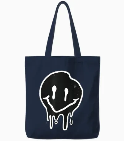 Smile Face Emoticons Fun Graffiti Smileys Graphic T-Shirt, Black, S Tote Bags - Navy