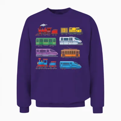 Colourful Railway Trains Locomotives Retro Modern Children's Unisex Sweatshirt - Purple