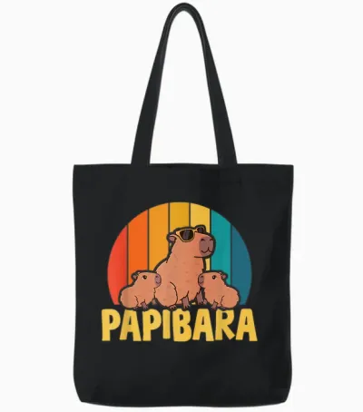Papibara Capibara Papa Vater Cool Lustig Vatertag Spruch Tote Bags - Black