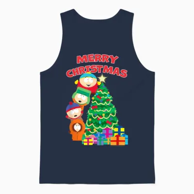 South Park Merry Christmas from Cartman, Kyle, Stan, Kenny Unisex Tank Top - Navy