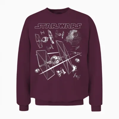 Star Wars X-Wings Chase Tie Fighters T-Shirt with Death Star Logo T-Shirt, Black, S Unisex Sweatshirt - Maroon