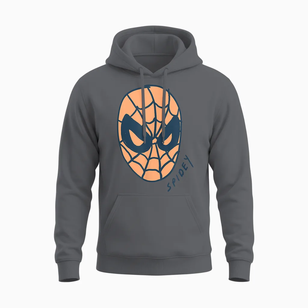 Amazon Essentials Men's Marvel Spider-Man Spidey Mask T-Shirt, White, Small Unisex Hoodie in Charcoal