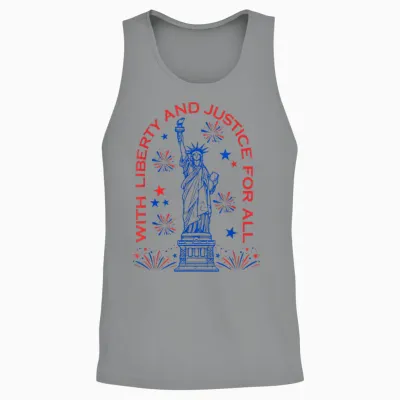 Retro Funny 4th of July with Liberty and Justice for All Unisex Tank Top - Sport Grey