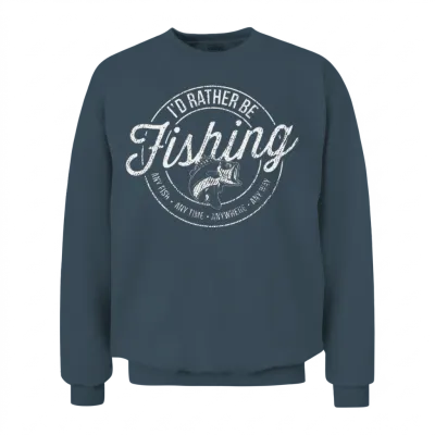 I'd Rather Be Fishing Retro Distressed Sports Gift Unisex Sweatshirt - Dark Heather