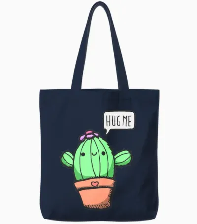 Hug Me Says the Cute & Funny Cactus Christmas Gift Tote Bags - Navy